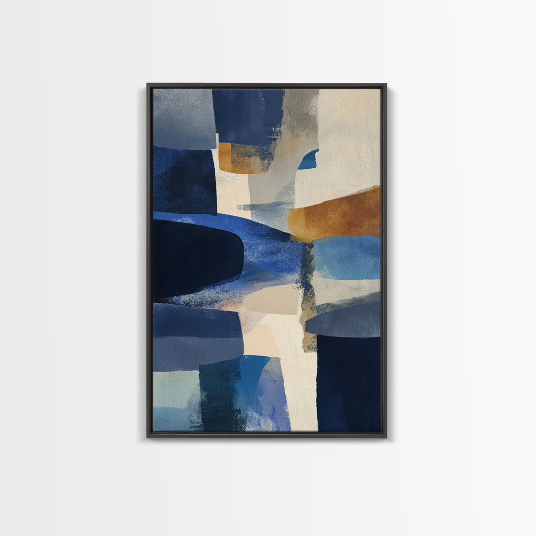 Bold Navy and Ivory Abstract Brushwork Framed Canvas Print, Above Sofa Art, Gallery Decor, Living Room Decor, Statement, ASA-2x3-26