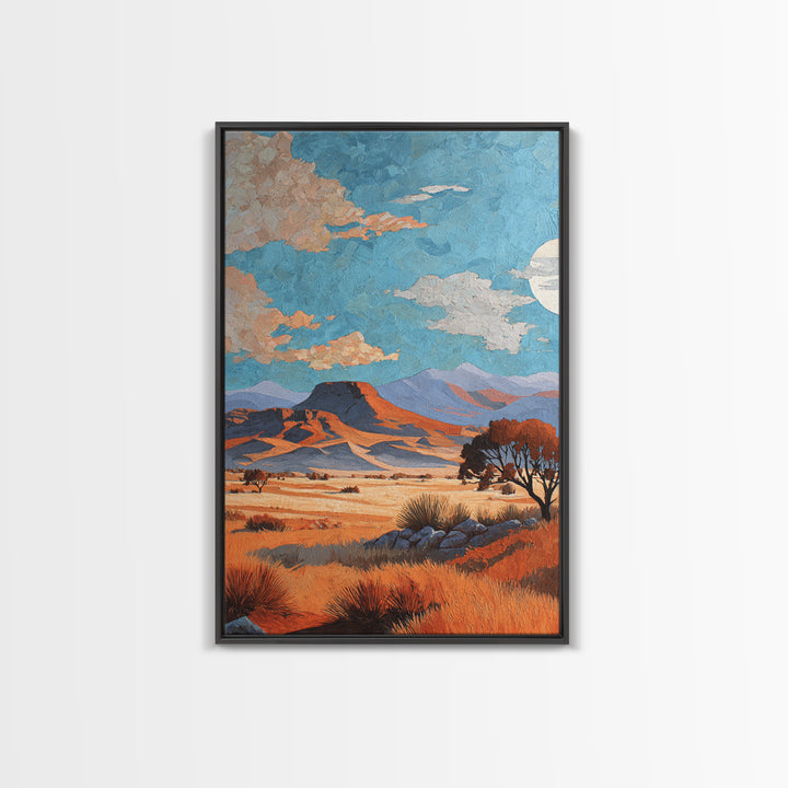 Desert Mesa Panorama Framed Canvas Print, Above Sofa Art, Framed Wall Art, Living Room Decor, Oil Painting, Statement, ASA-2x3-28