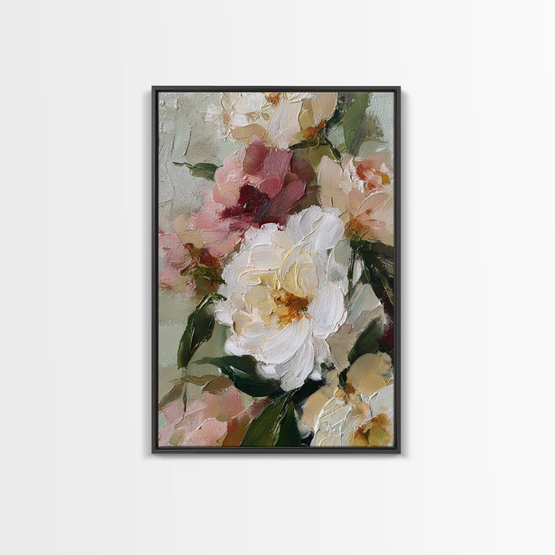 Large Expressive Floral Bouquet Framed Canvas Print, Above Sofa Art, Art Print, Living Room Decor, Fine Art, Statement, ASA-2x3-38
