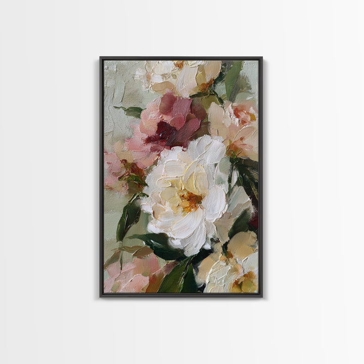 Large Expressive Floral Bouquet Framed Canvas Print, Above Sofa Art, Art Print, Living Room Decor, Fine Art, Statement, ASA-2x3-38