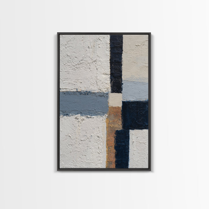 Bold Navy and Ivory Abstract Brushwork Canvas Print, Above Sofa Art, Boho Decor, Living Room Decor, Fine Art, Statement, ASA-2x3-50
