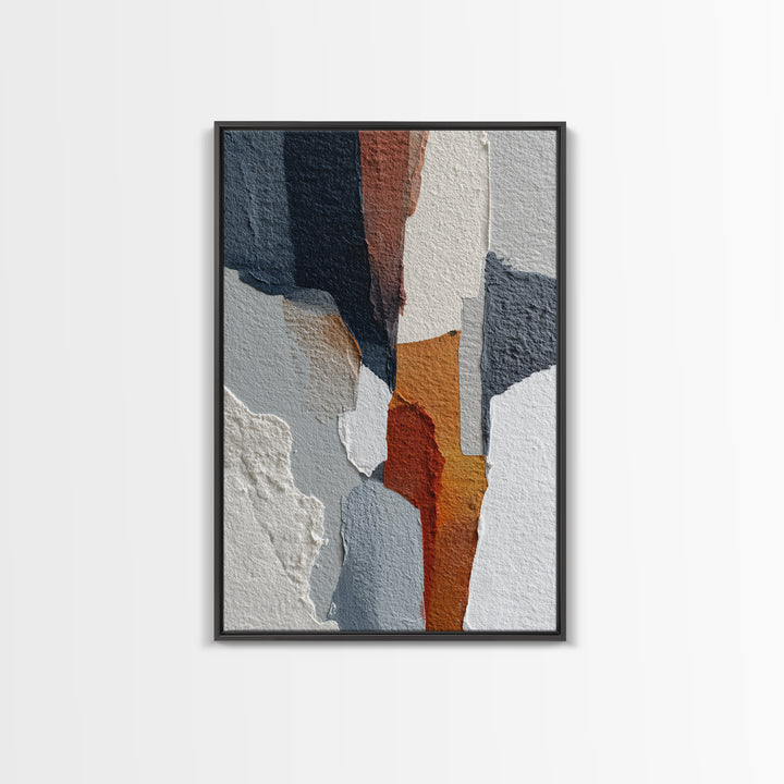 Luxury Monochrome Stone Composition Framed Canvas Print, Above Sofa Art, Minimalist Wall Art, Living Room Decor, Oil Painting, ASA-2x3-51