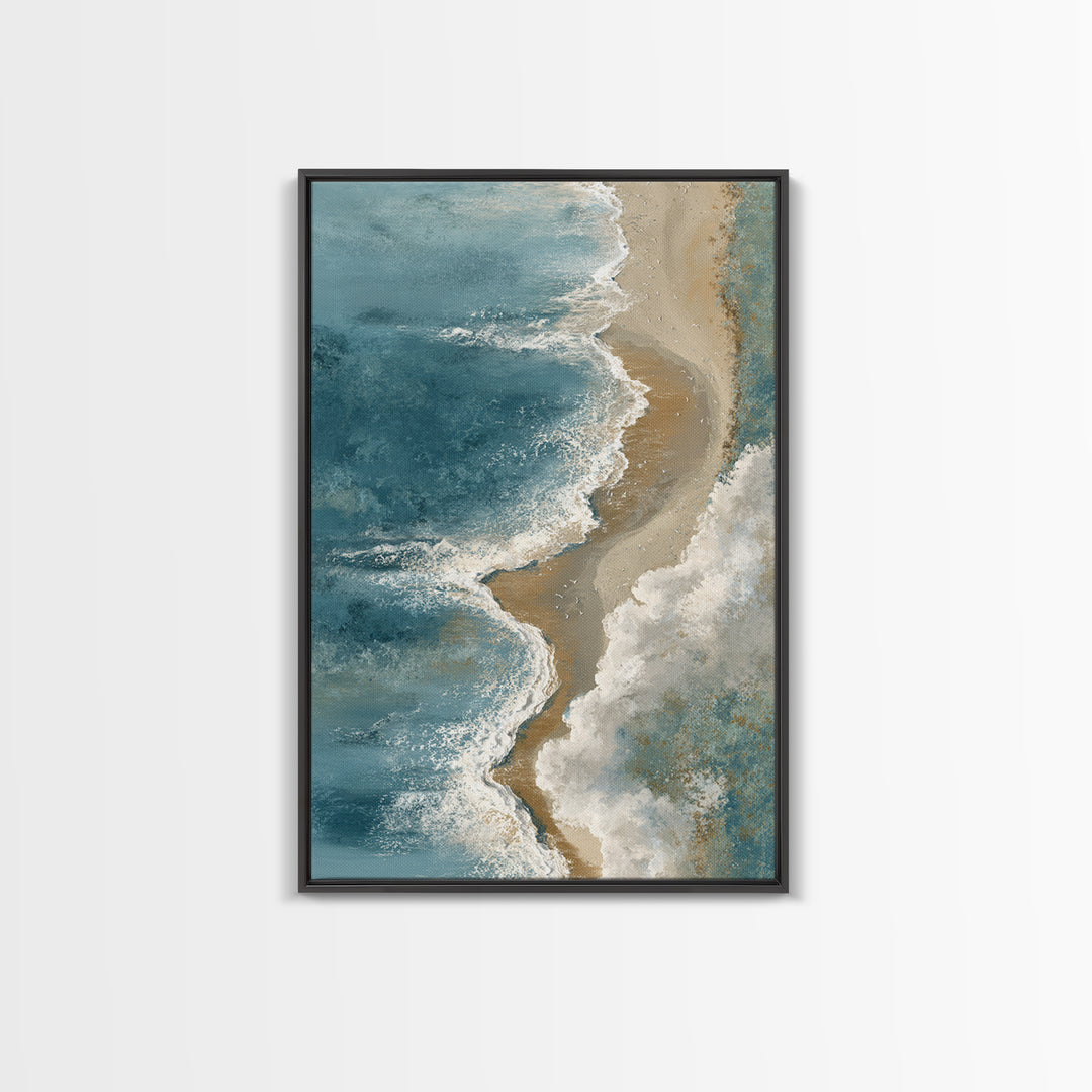 Panoramic Coastal Shoreline from an Aerial View Framed Canvas Print, Above Sofa Art, Boho Decor, Living Room Decor, Statement, ASA-2x3-59