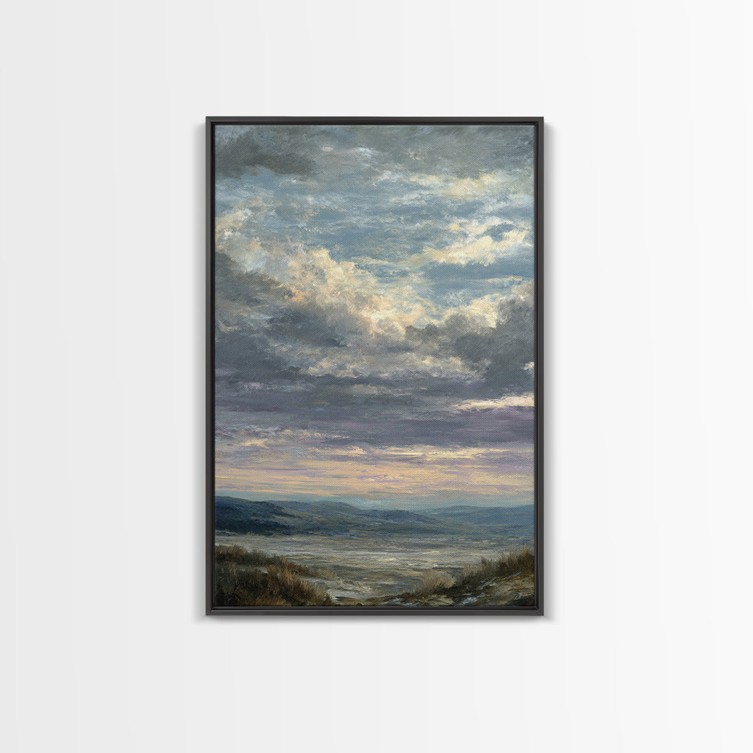 Dramatic Cloudscape over a Distant Valley Canvas Print, Above Sofa Art, Textured Wall Art, Living Room Decor, Statement, ASA-2x3-85