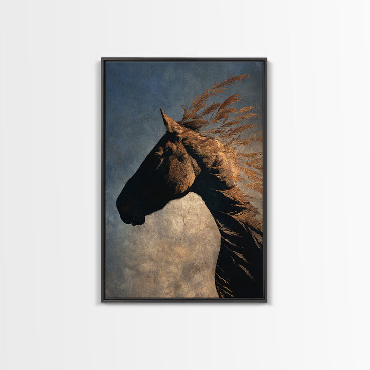 Statement Horse Silhouette Framed Canvas Print, Above Sofa Art, Mid Century Modern, Living Room Decor, Fine Art, Statement, ASA-2x3-93