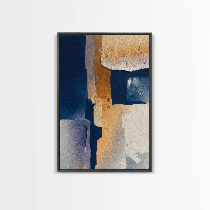 Bold Navy and Ivory Abstract Brushwork Framed Canvas Print, Above Sofa Art, Living Room Decor, Abstract Art, Statement, ASA-2x3-98