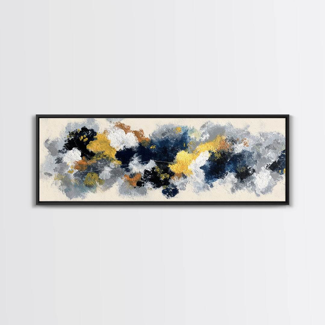 Bold Navy and Ivory Abstract Brushwork Canvas Print, Above Sofa Art, Textured Painting, Living Room Decor, Statement, ASA-3x1-10