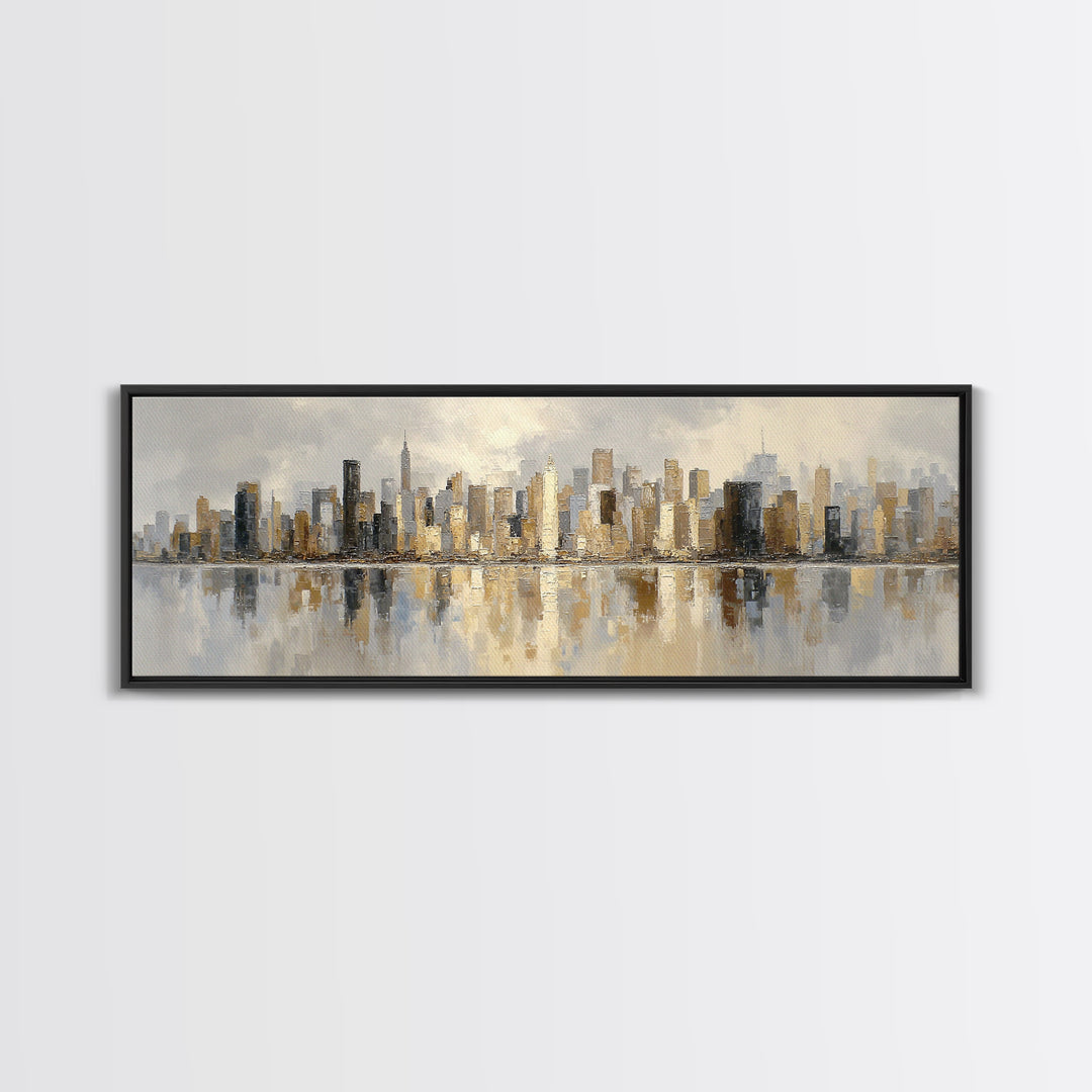Quiet City Skyline Reduced to Elegant Shapes Canvas Print, Above Sofa Art, Floral Wall Art, Living Room Decor, Abstract Art, ASA-3x1-14