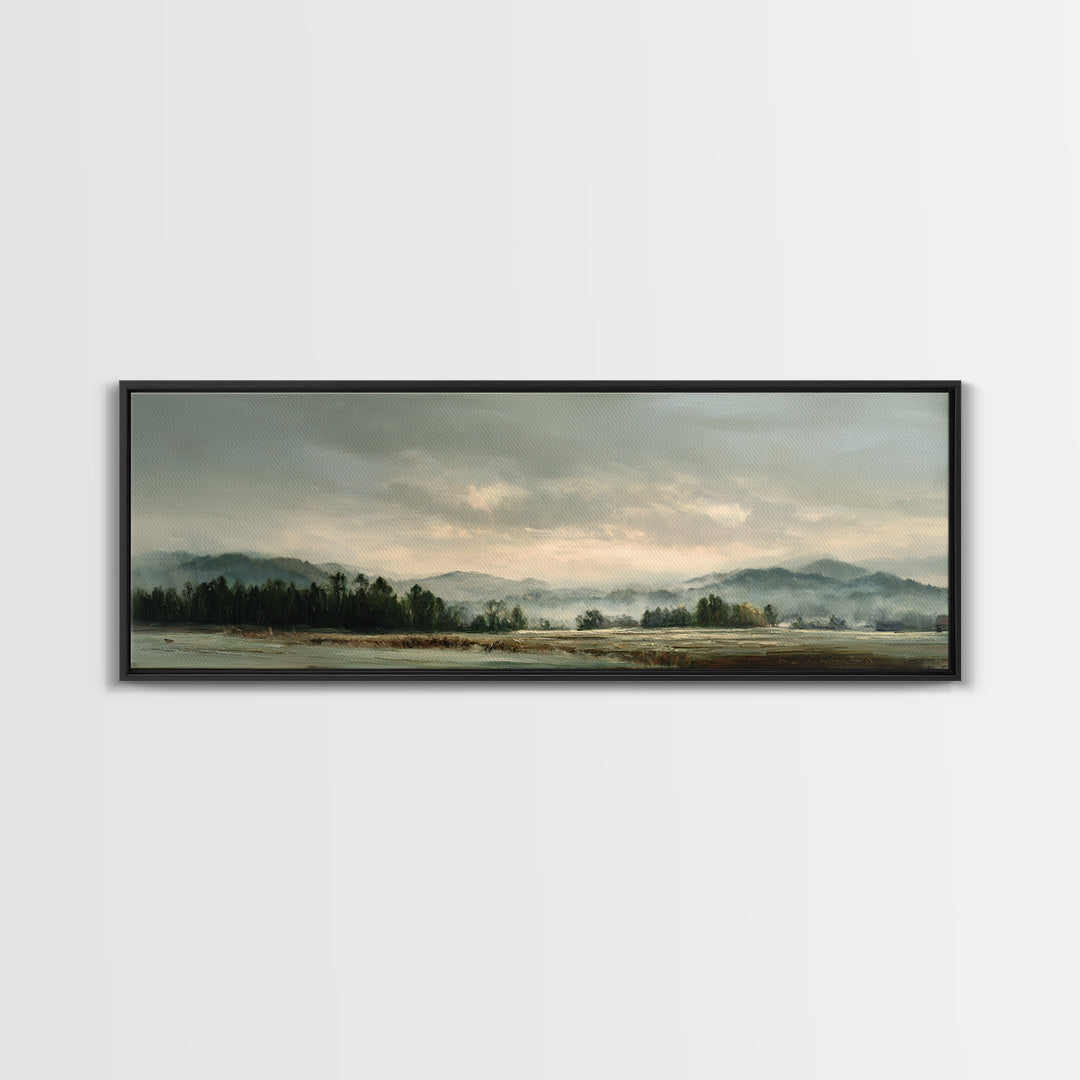 Gallery Style Landscape with Expansive Negative Space Canvas Print, Above Sofa Art, Botanical Wall Art, Living Room Decor, ASA-3x1-40