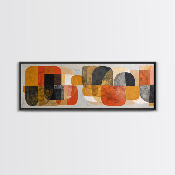 Bold Mid Century Geometric Forms Framed Canvas Print, Above Sofa Art, Gallery Decor, Living Room Decor, Abstract Art, Statement, ASA-3x1-44