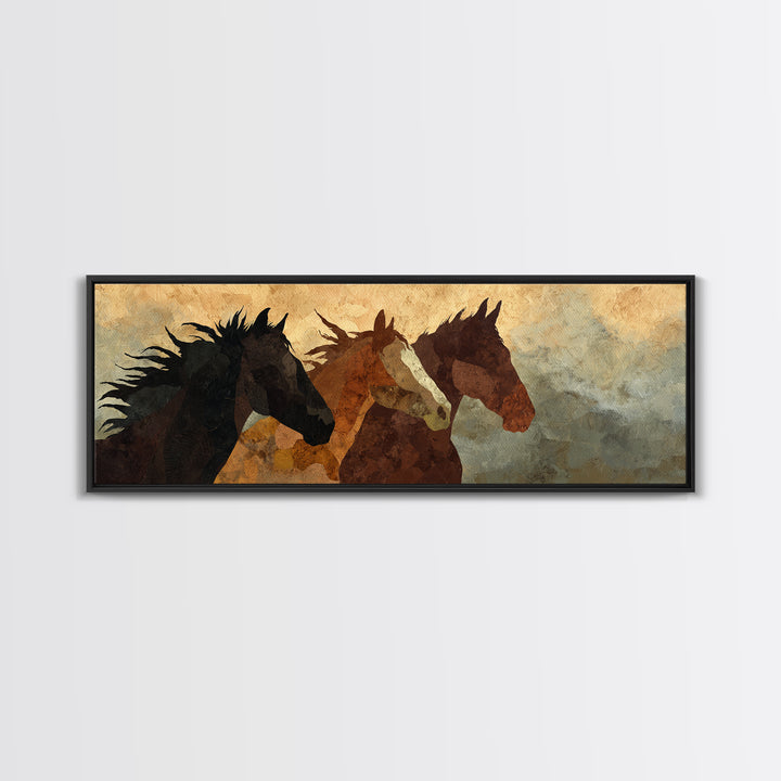 Statement Horse Silhouette Framed Canvas Print, Above Sofa Art, Oversized Wall Art, Living Room Decor, Fine Art, Statement, ASA-3x1-53