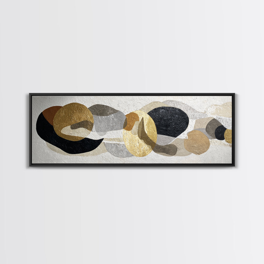 Luxury Monochrome Stone Composition Framed Canvas Print, Above Sofa Art, Textured Painting, Living Room Decor, Statement, ASA-3x1-59