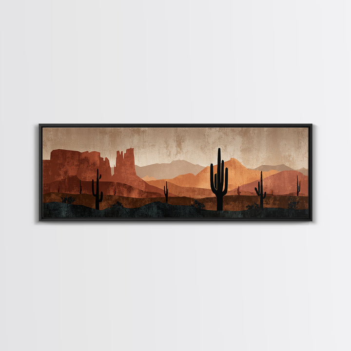 Desert Mesa Panorama Framed Canvas Print, Above Sofa Art, Fine Art Print, Living Room Decor, Oil Painting, Statement, ASA-3x1-60