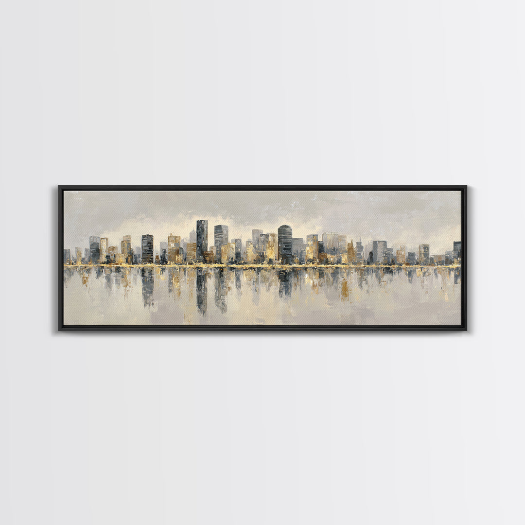 Quiet City Skyline Reduced to Elegant Shapes Canvas Print, Above Sofa Art, Coastal Decor, Living Room Decor, Statement, ASA-3x1-62