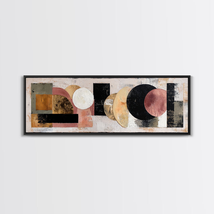 Bold Mid Century Geometric Forms Framed Canvas Print, Above Sofa Art, Living Room Decor, Abstract Art, Statement, ASA-3x1-68
