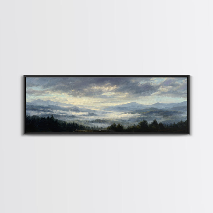 Dramatic Cloudscape over a Distant Valley Framed Canvas Print, Above Sofa Art, Canvas Print, Living Room Decor, Statement, ASA-3x1-69