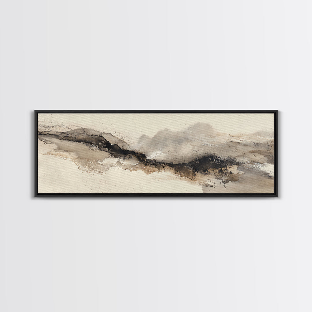 Minimal Black Ink Composition Framed Canvas Print, Above Sofa Art, Minimalist Decor, Living Room Decor, Fine Art, Statement, ASA-3x1-72
