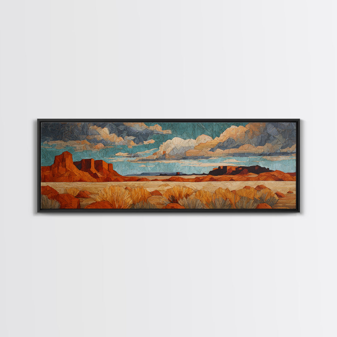 Desert Mesa Panorama Framed Canvas Print, Above Sofa Art, Home Decor, Living Room Decor, Statement, Oversized Wall Art, ASA-3x1-84