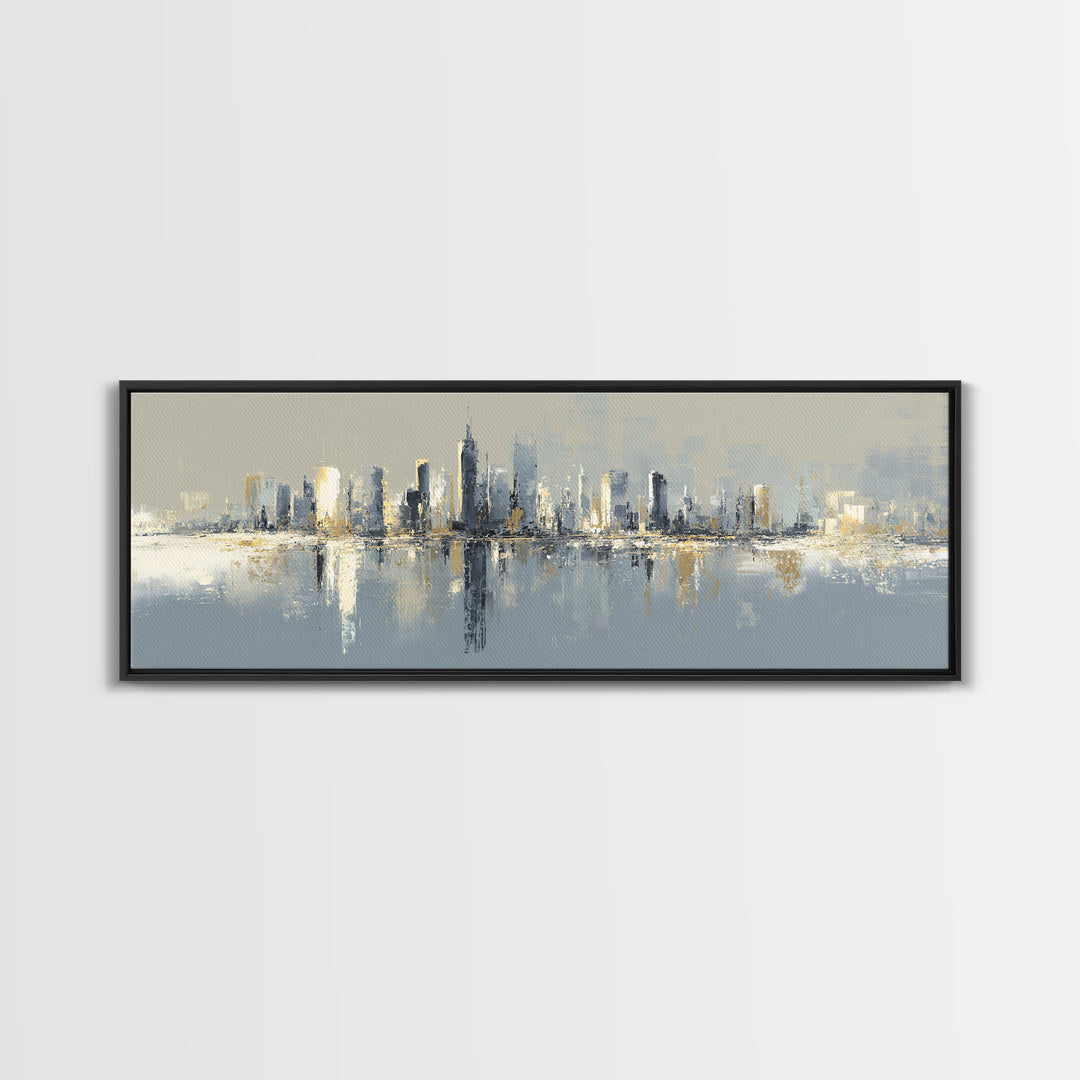 Quiet City Skyline Reduced to Elegant Shapes Canvas Print, Above Sofa Art, Living Room Decor, Abstract Art, Statement, ASA-3x1-86