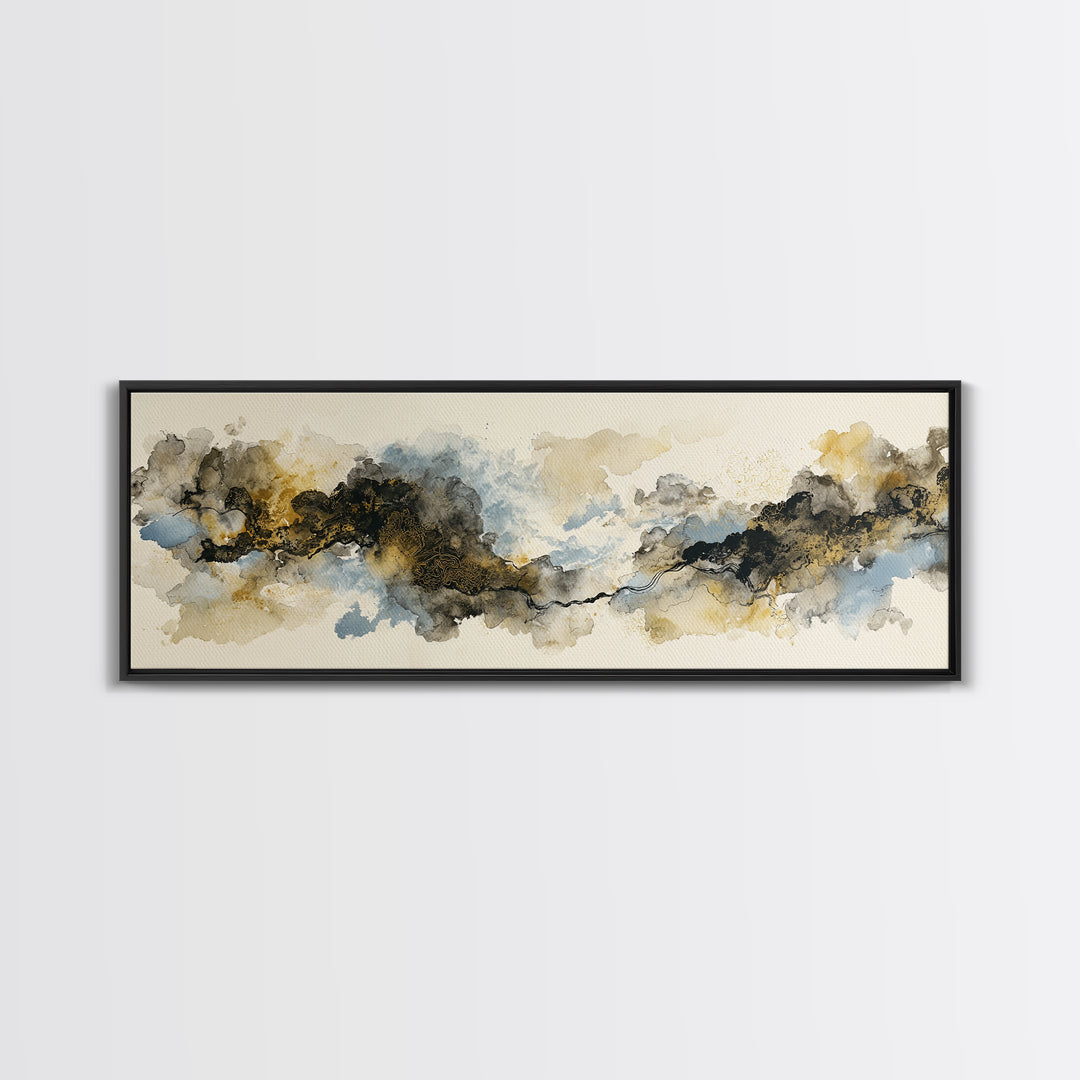 Minimal Black Ink Composition Canvas Print, Above Sofa Art, Japandi Wall Art, Living Room Decor, Fine Art, Statement, ASA-3x1-96