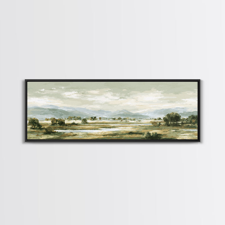 Wide Olive and Beige Meadow Panorama Canvas Print, Above Sofa Art, Canvas Print, Living Room Decor, Oil Painting, Statement, ASA-3x1-98