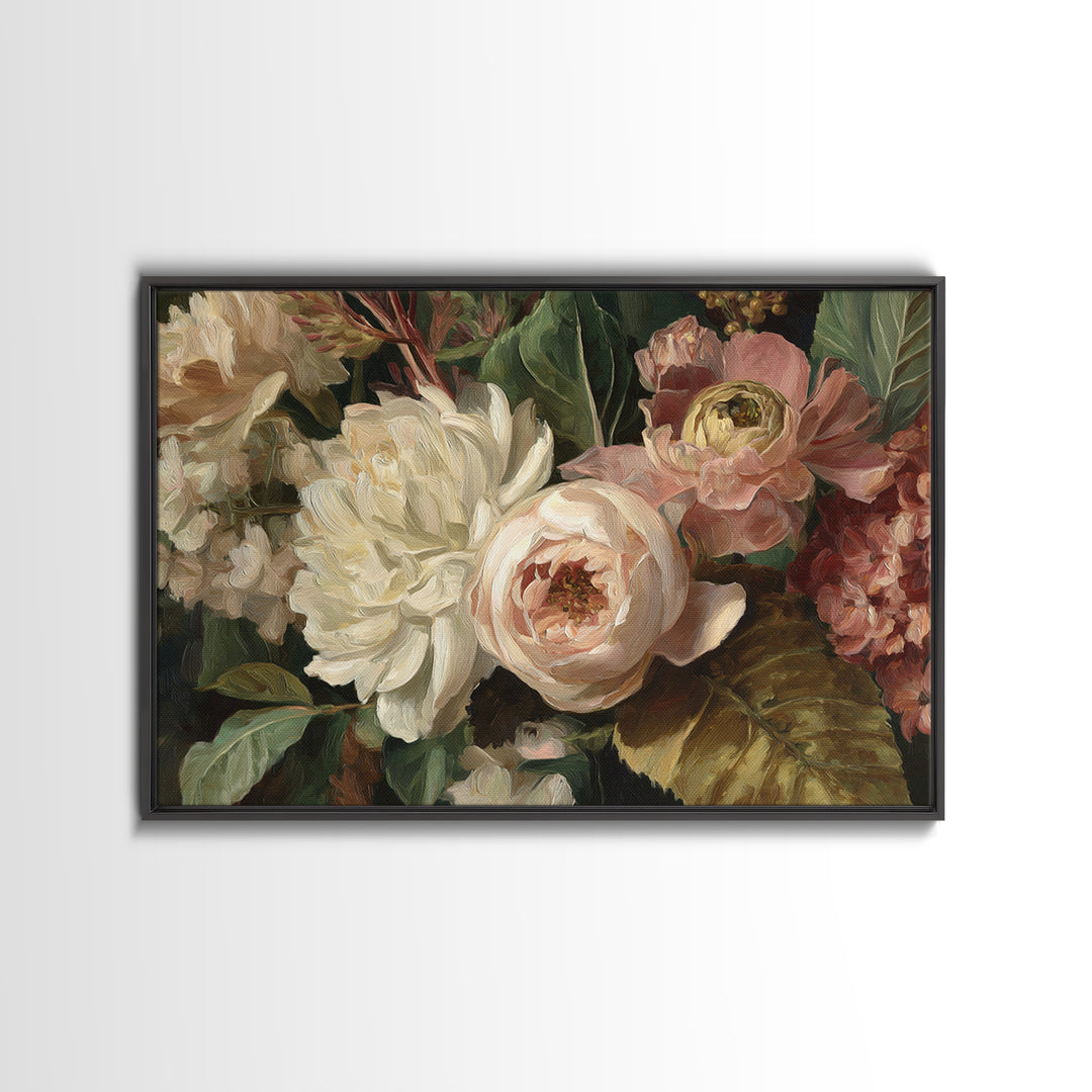 Large Expressive Floral Bouquet Framed Canvas Print, Above Sofa Art, Canvas Wall Art, Living Room Decor, Oil Painting, ASA-3x2-10