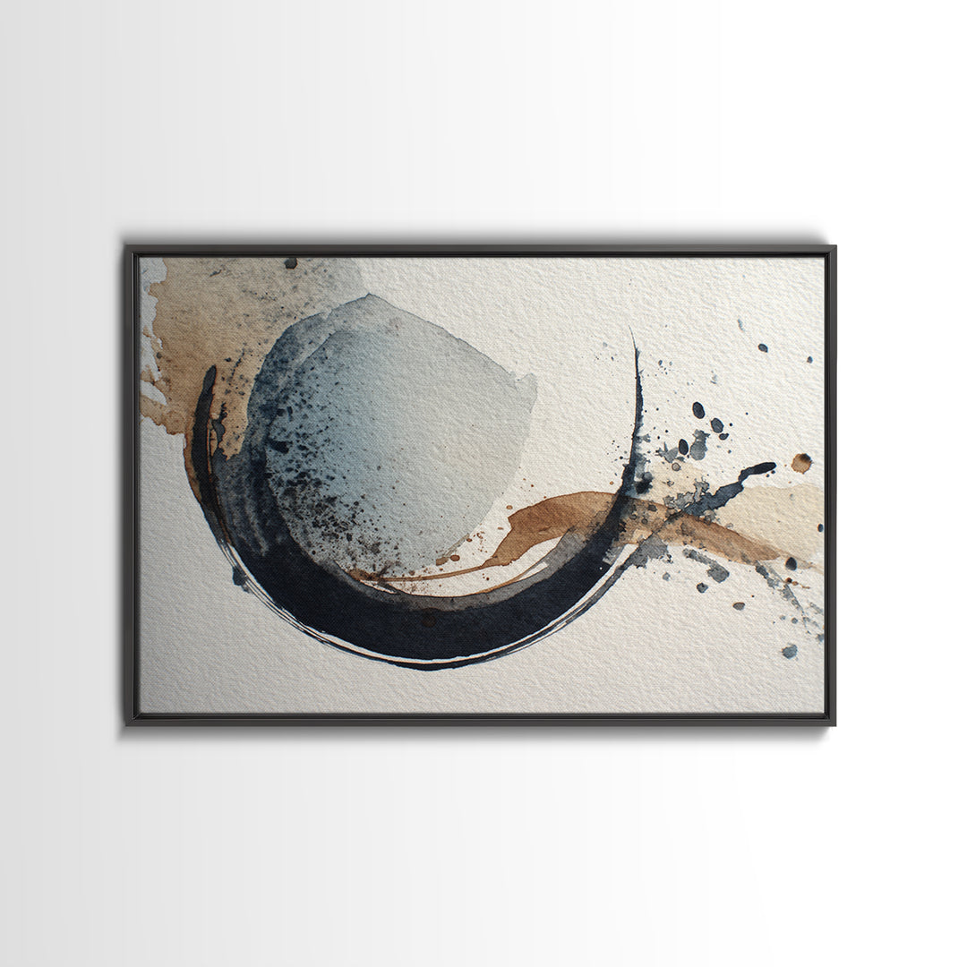Minimal Black Ink Composition Canvas Print, Above Sofa Art, Mid Century Modern, Living Room Decor, Fine Art, Statement, ASA-3x2-12