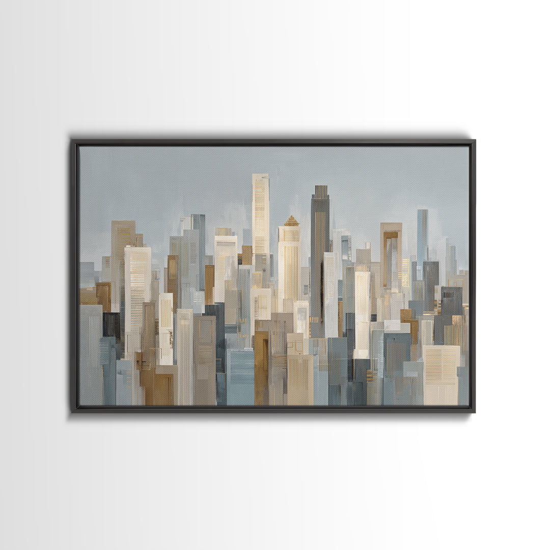 Quiet City Skyline Reduced to Elegant Shapes Canvas Print, Above Sofa Art, Minimalist Decor, Living Room Decor, Statement, ASA-3x2-2