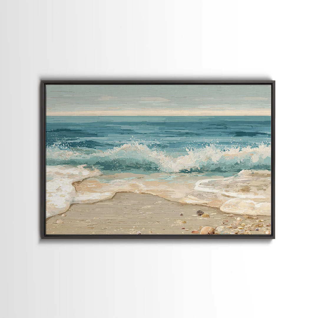 Moody Seascape at Twilight Framed Canvas Print, Above Sofa Art, Abstract Wall Art, Living Room Decor, Oil Painting, Statement, ASA-3x2-40