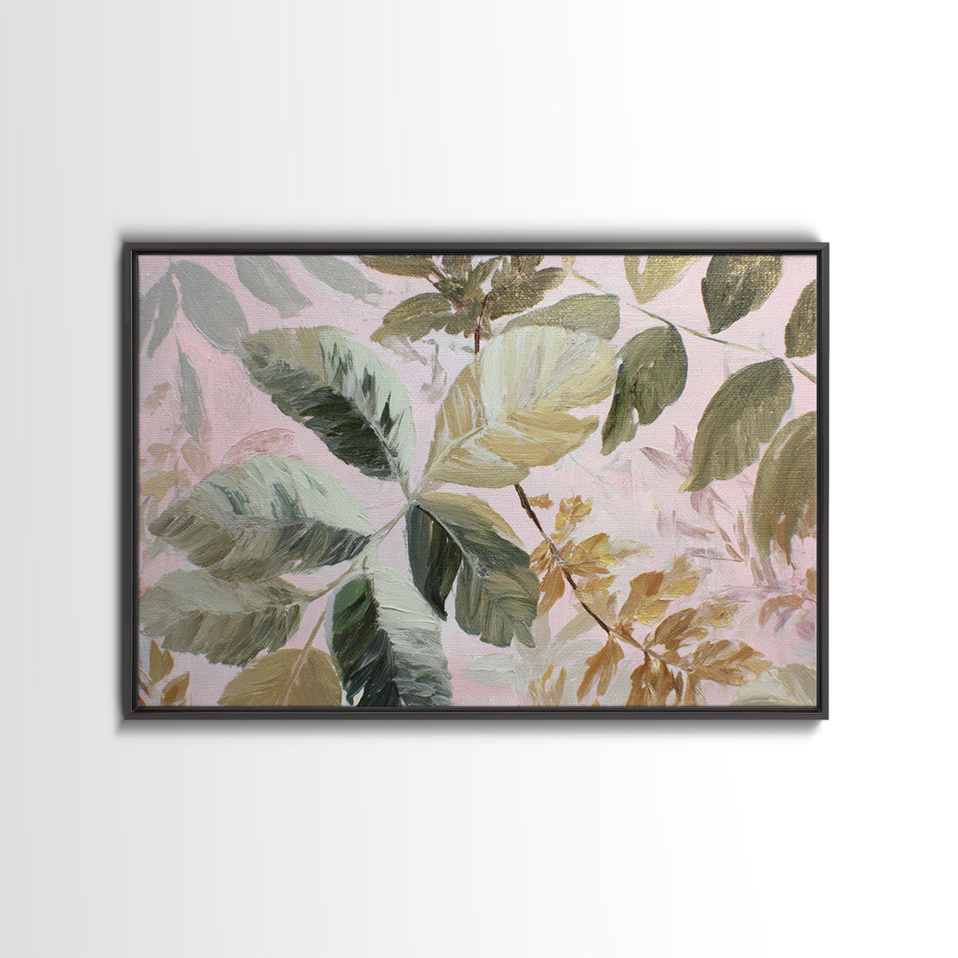 Large Botanical Leaves Canvas Print, Above Sofa Art, Set of 3 Wall Art, Living Room Decor, Oil Painting, Statement, ASA-3x2-49