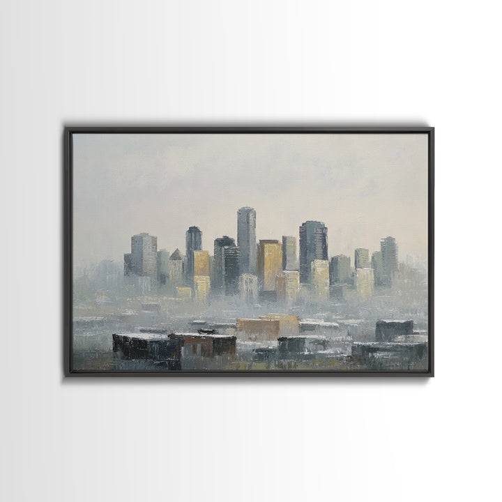 Quiet City Skyline Reduced to Elegant Shapes Canvas Print, Above Sofa Art, Abstract Wall Art, Living Room Decor, Statement, ASA-3x2-50