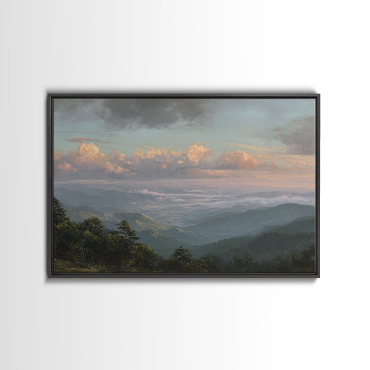Dramatic Cloudscape over a Distant Valley Canvas Print, Above Sofa Art, Horizontal Wall Art, Living Room Decor, Statement, ASA-3x2-57