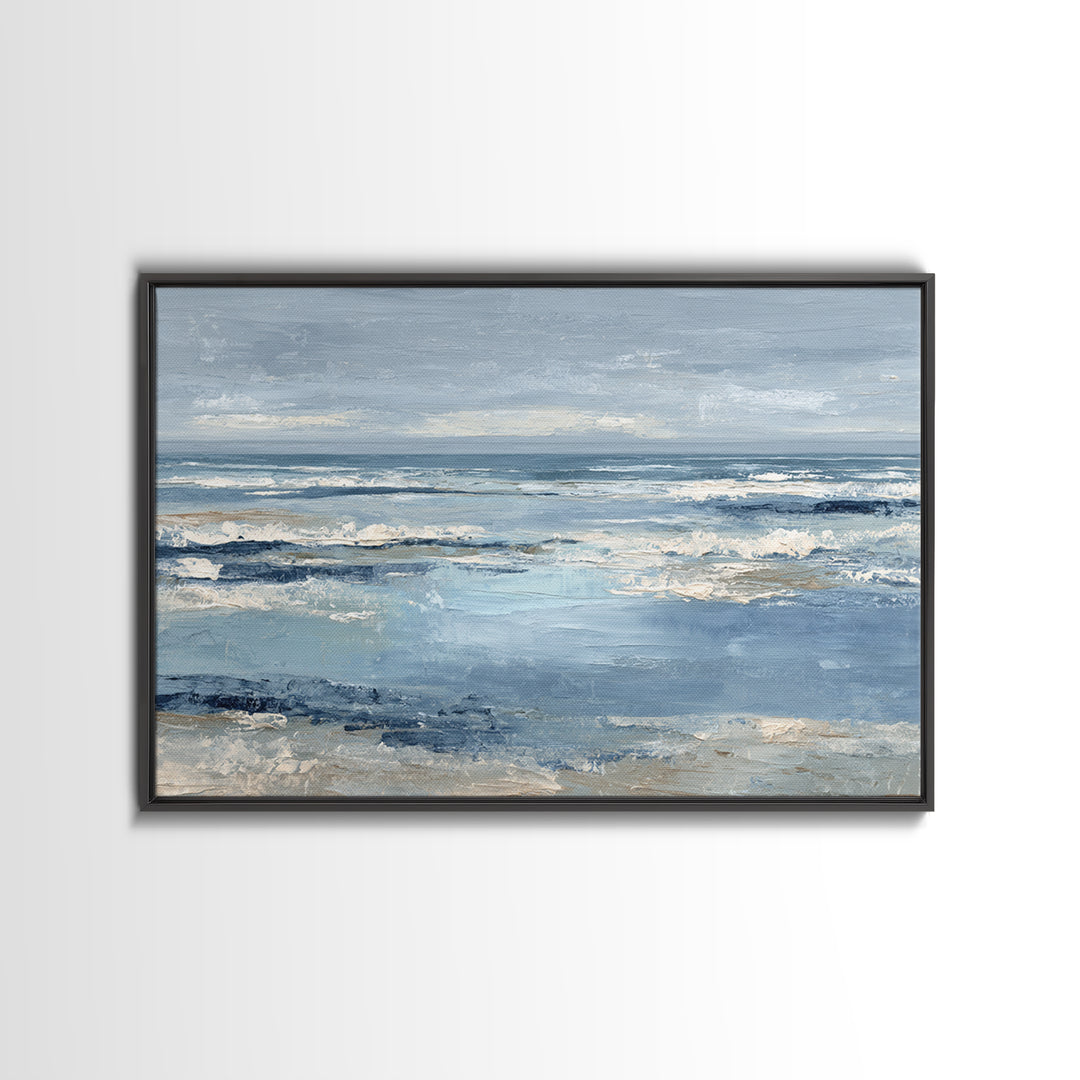 Moody Seascape at Twilight Framed Canvas Print, Above Sofa Art, Set of 3 Prints, Living Room Decor, Abstract Art, Statement, ASA-3x2-64