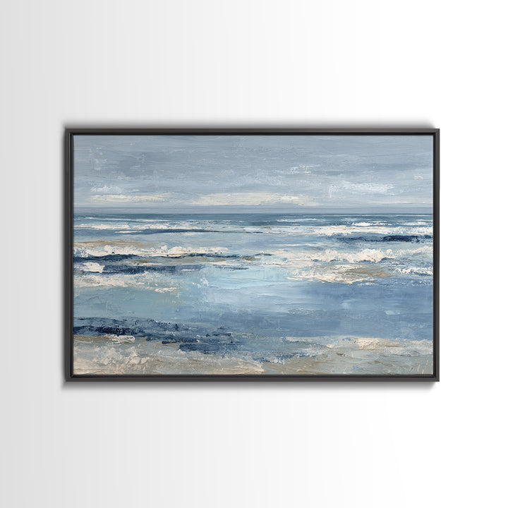 Moody Seascape at Twilight Framed Canvas Print, Above Sofa Art, Set of 3 Prints, Living Room Decor, Abstract Art, Statement, ASA-3x2-64