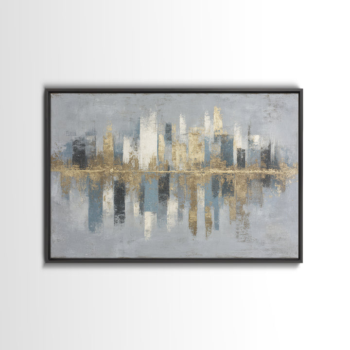 Quiet City Skyline Reduced to Elegant Shapes Canvas Print, Above Sofa Art, Abstract Wall Art, Living Room Decor, Statement, ASA-3x2-74
