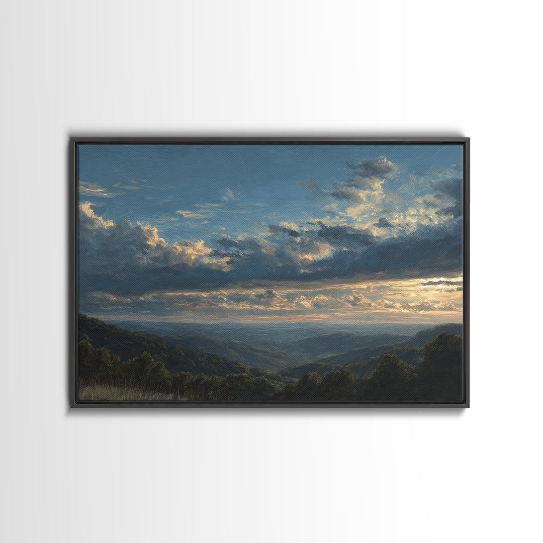 Dramatic Cloudscape over a Distant Valley Canvas Print, Above Sofa Art, Textured Wall Art, Living Room Decor, Statement, ASA-3x2-9