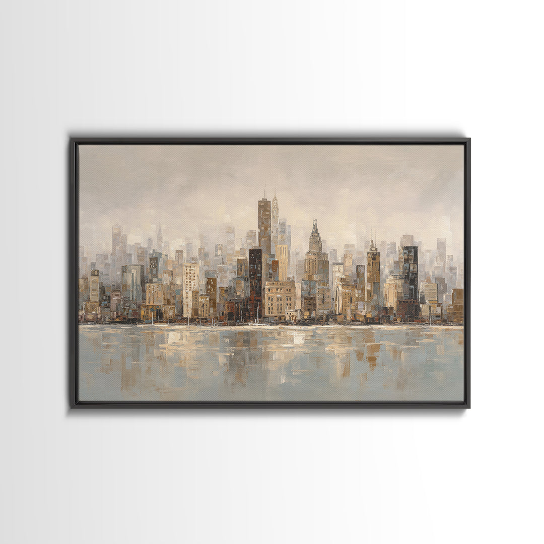 Quiet City Skyline Reduced to Elegant Shapes Canvas Print, Above Sofa Art, Watercolor Painting, Living Room Decor, Statement, ASA-3x2-98