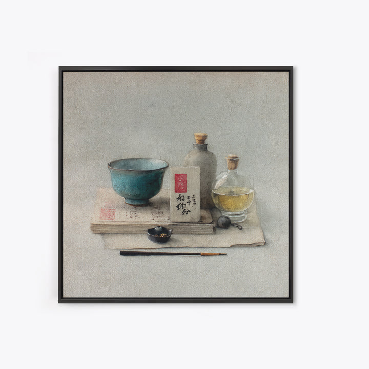Tea Bowl and Steam Still Life on Canvas Print, Asian Inspired Art, Bird Art, Living Room Decor, Oil Painting, Harmony, ASI-1x1-15
