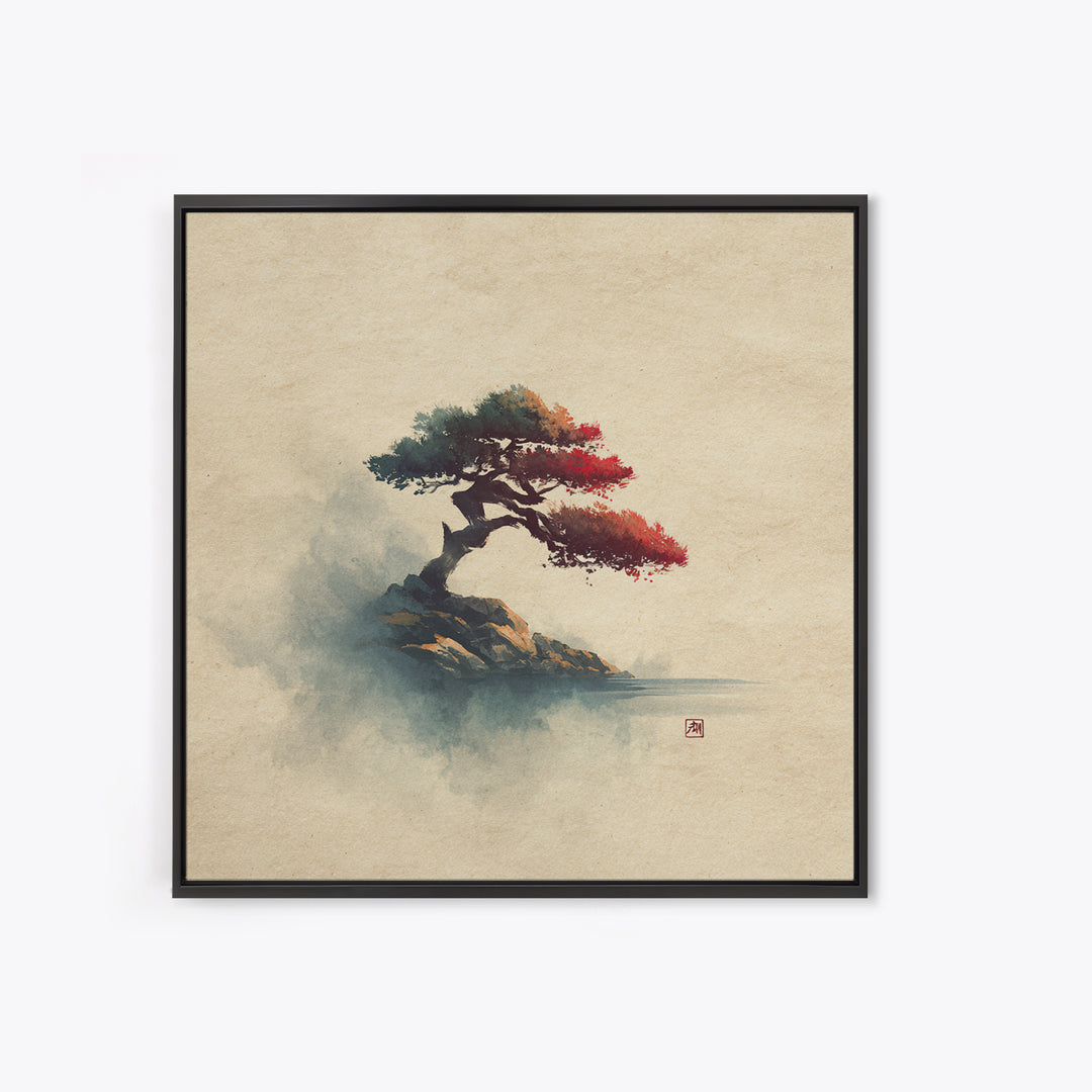 Bonsai Tree Study Framed Canvas Print, Asian Inspired Art, Zen Wall Art, Living Room Decor, Watercolor Art, Harmony, Art Print, ASI-1x1-34