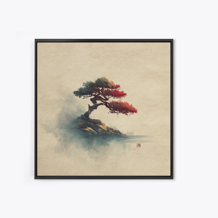 Bonsai Tree Study Framed Canvas Print, Asian Inspired Art, Zen Wall Art, Living Room Decor, Watercolor Art, Harmony, Art Print, ASI-1x1-34