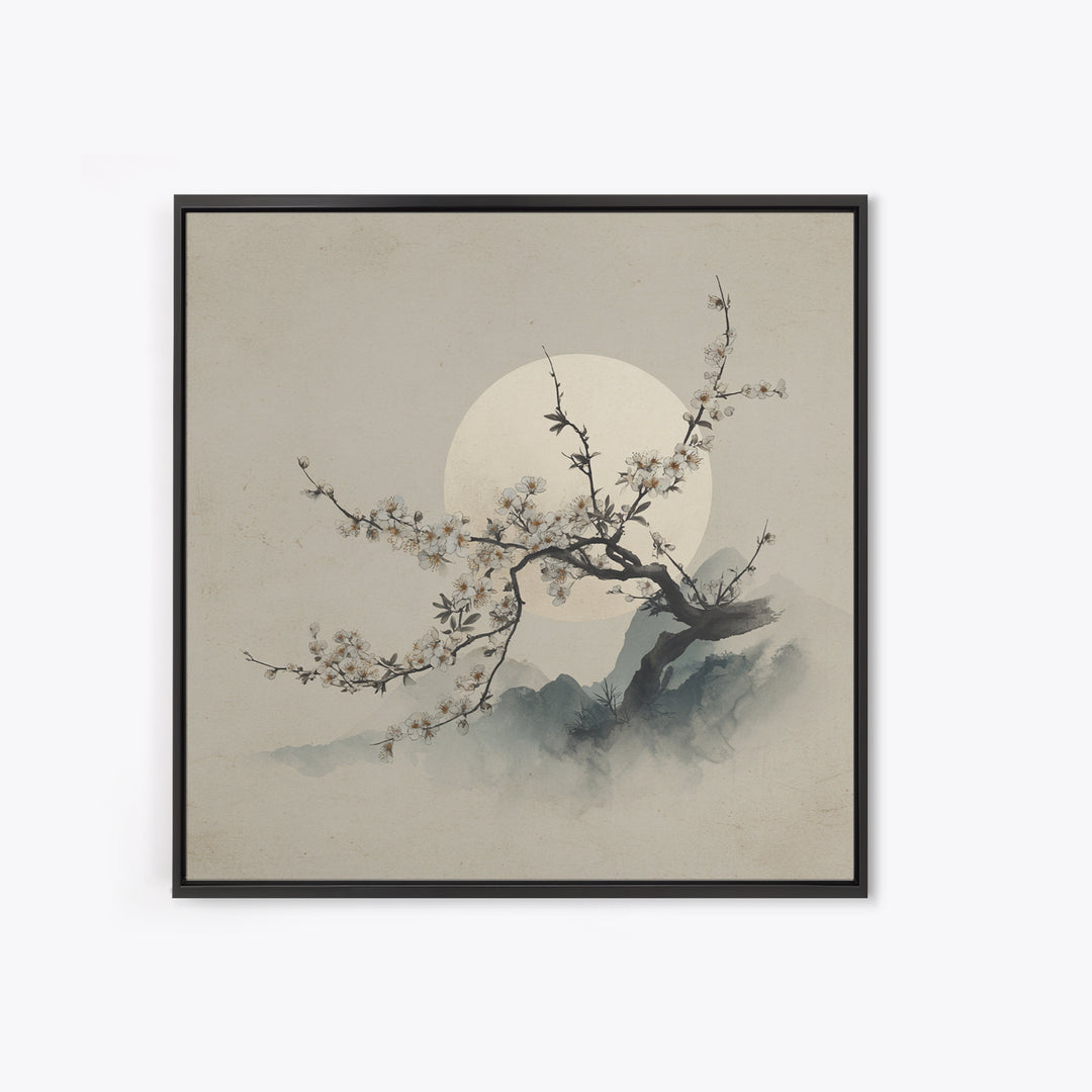 Plum Blossom Branch Painted Canvas Print, Asian Inspired Art, Neutral Wall Art, Living Room Decor, Fine Art, Harmony, ASI-1x1-60