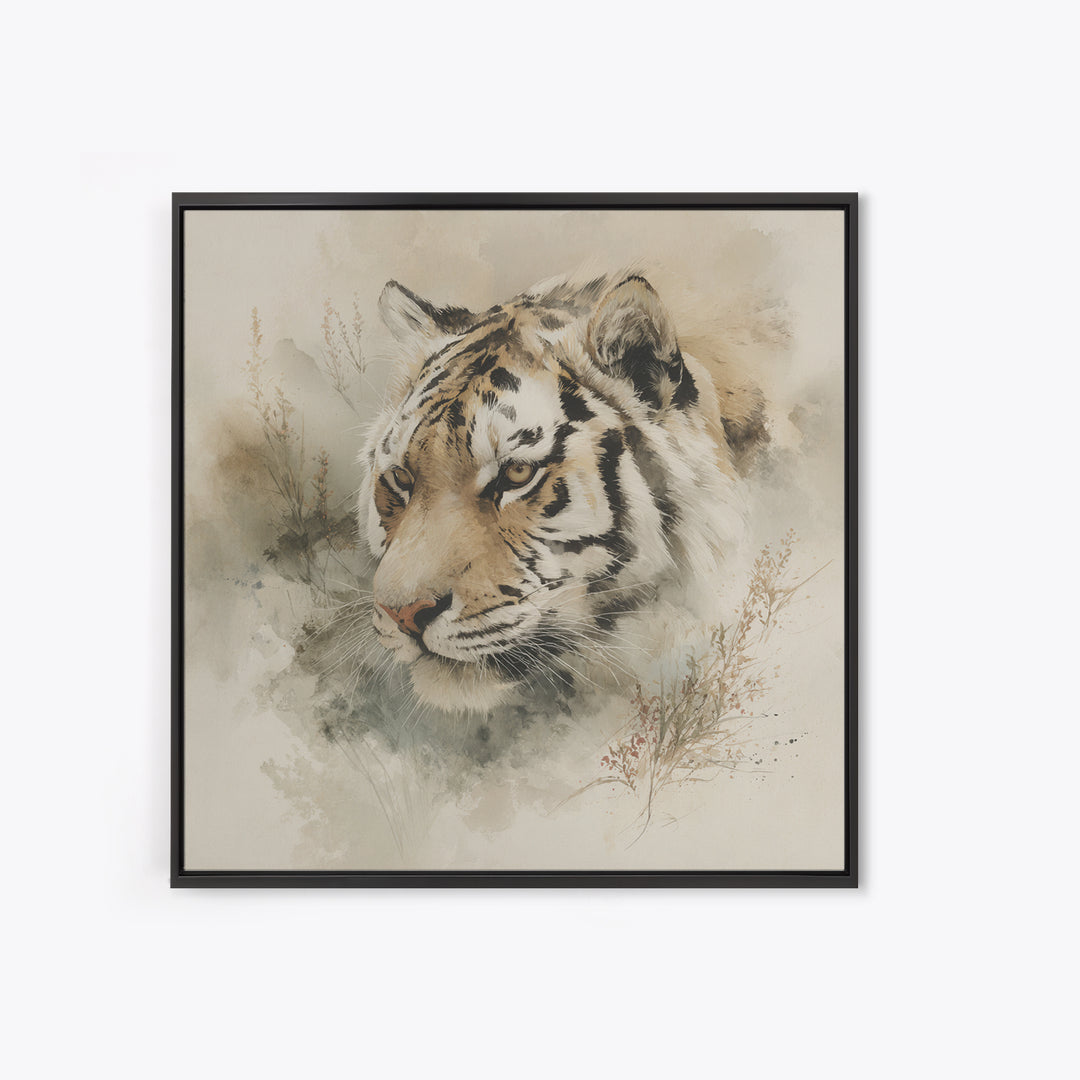 Tiger Portrait with Expressive Brush Ink Energy Framed Canvas Print, Asian Inspired Art, Asian, Living Room Decor, Harmony, ASI-1x1-64