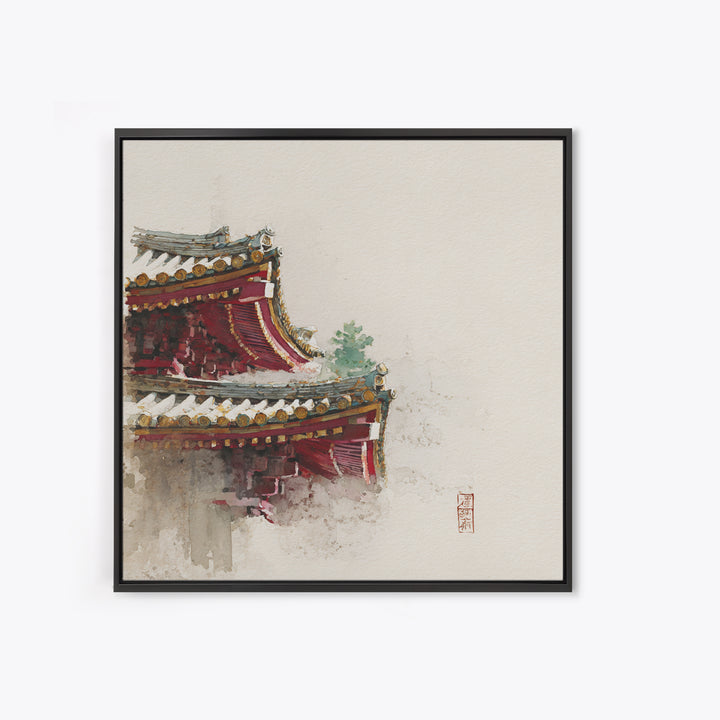 Temple Roof Detail Framed Canvas Print, Asian Inspired Art, Zen Wall Art, Living Room Decor, Fine Art, Harmony, Art Print, ASI-1x1-71