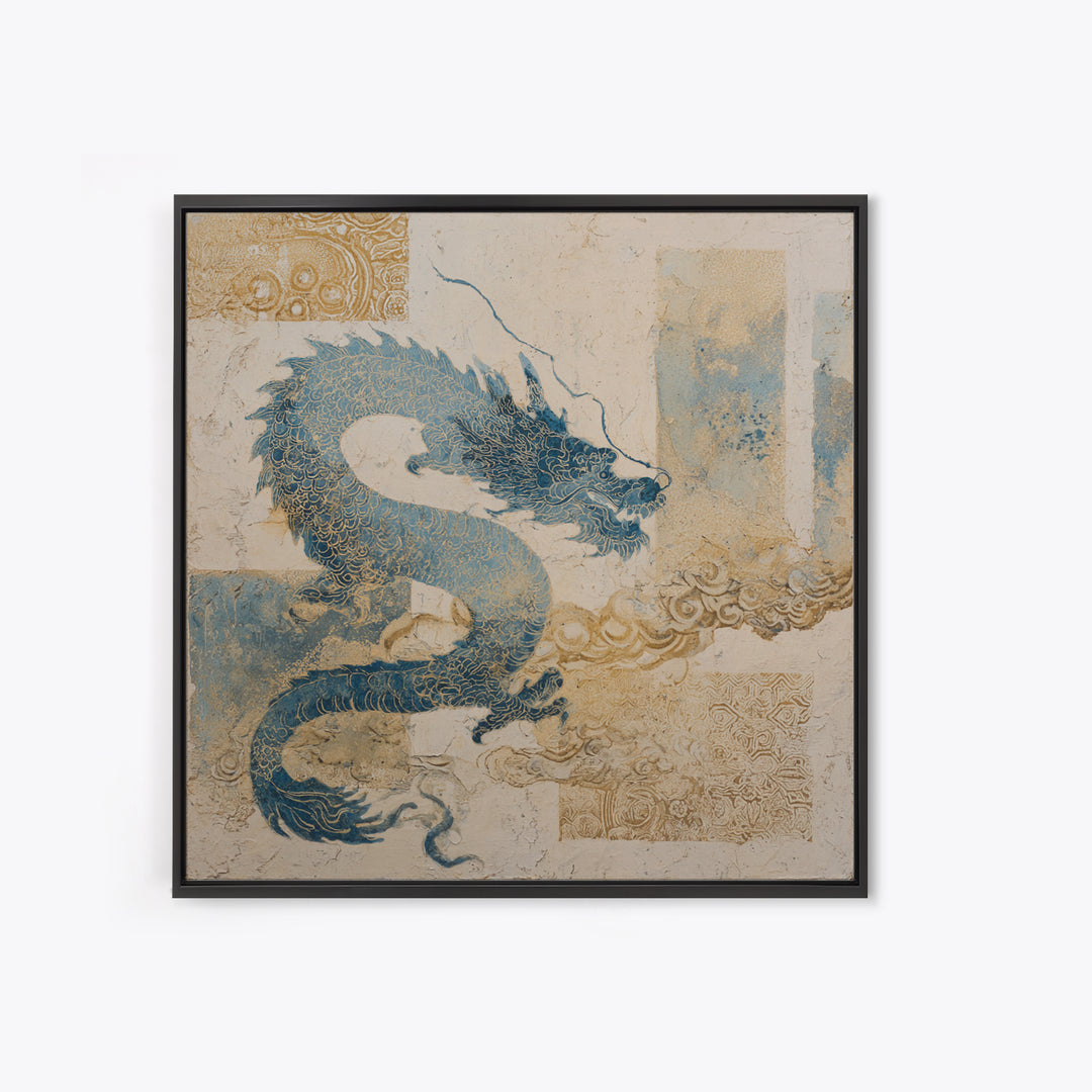 Dragon Curling Through Clouds Canvas Print, Asian Inspired Art, Boho Decor, Living Room Decor, Fine Art, Harmony, Digital Art, ASI-1x1-85