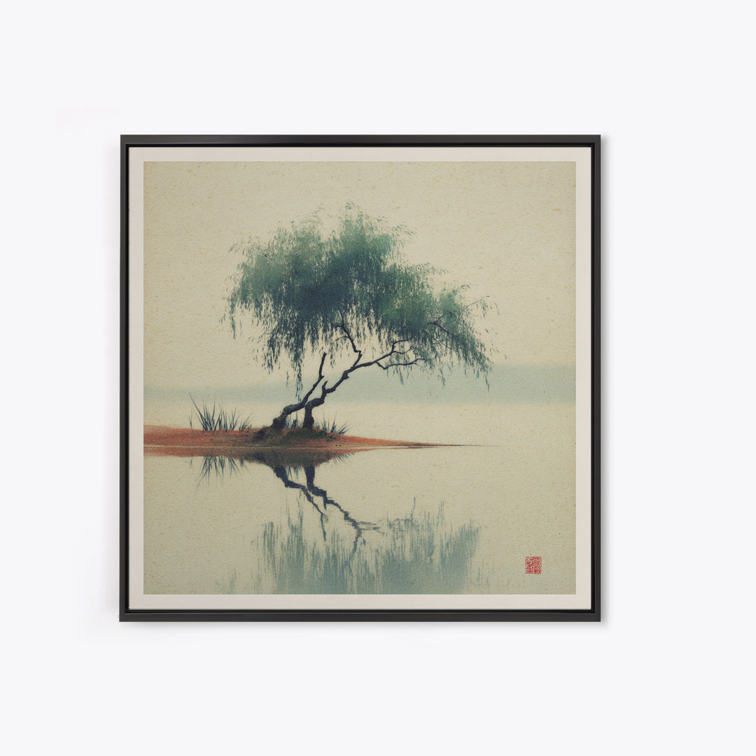 Willow Tree over a Reflective Pond Canvas Print, Asian Inspired Art, Spiritual Wall Art, Living Room Decor, Fine Art, Harmony, ASI-1x1-90