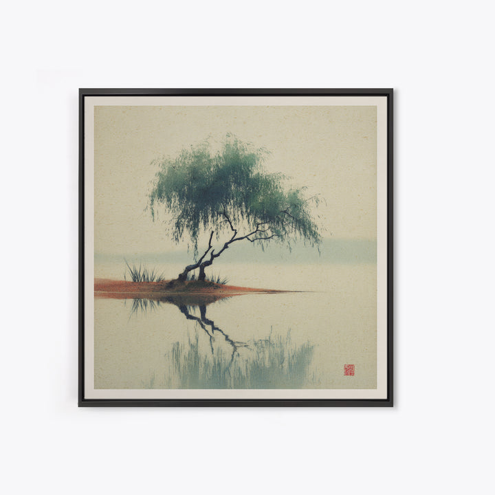 Willow Tree over a Reflective Pond Canvas Print, Asian Inspired Art, Spiritual Wall Art, Living Room Decor, Fine Art, Harmony, ASI-1x1-90