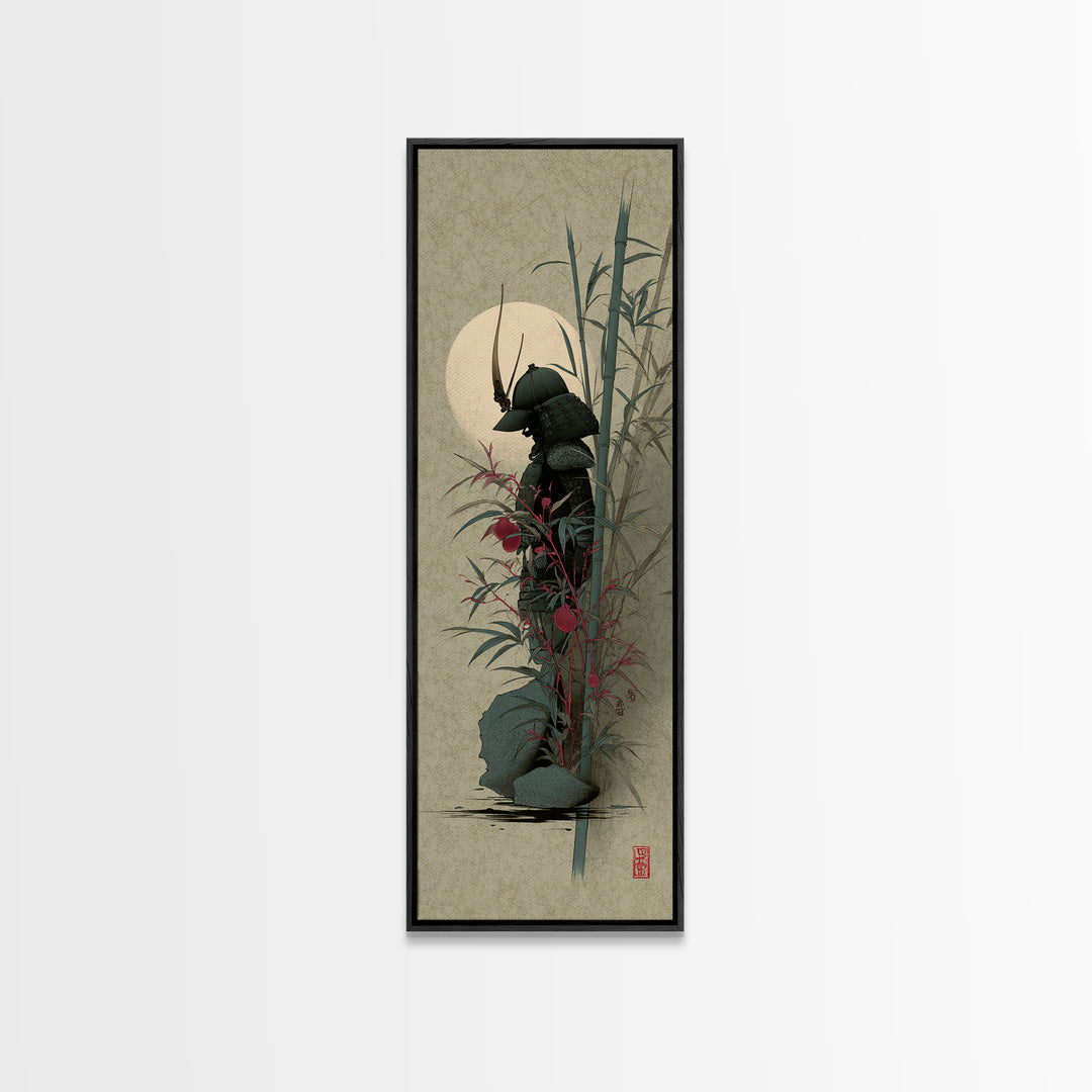 Samurai Helmet Still Life Framed Canvas Print, Asian Inspired Art, Poster, Living Room Decor, Harmony, Japandi Wall Art, ASI-1x3-19