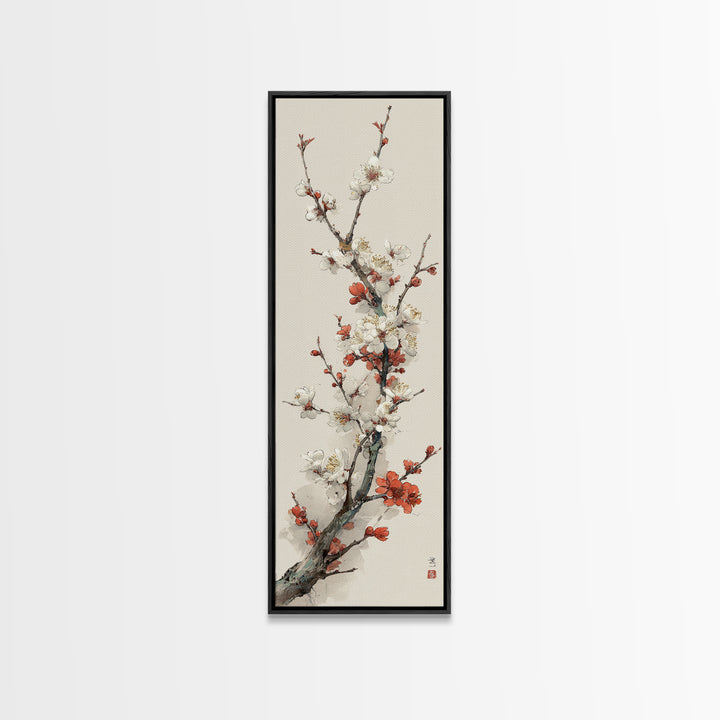 Plum Blossom Branch Painted Framed Canvas Print, Asian Inspired Art, Art Print, Living Room Decor, Oil Painting, Harmony, ASI-1x3-24
