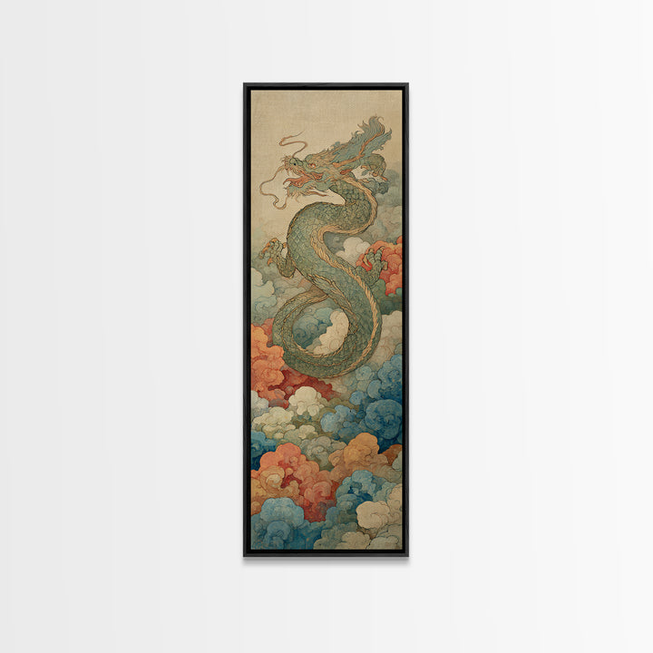 Dragon Curling Through Clouds Canvas Print, Asian Inspired Art, Wall Decor, Living Room Decor, Harmony, Farmhouse Wall Art, ASI-1x3-25