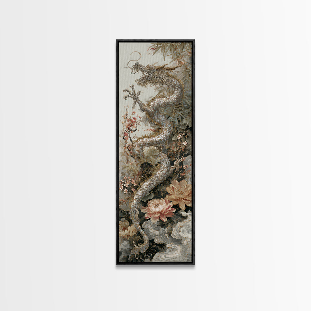 Dragon Curling Through Clouds Canvas Print, Asian Inspired Art, Zen Wall Art, Living Room Decor, Fine Art, Harmony, Art Print, ASI-1x3-49